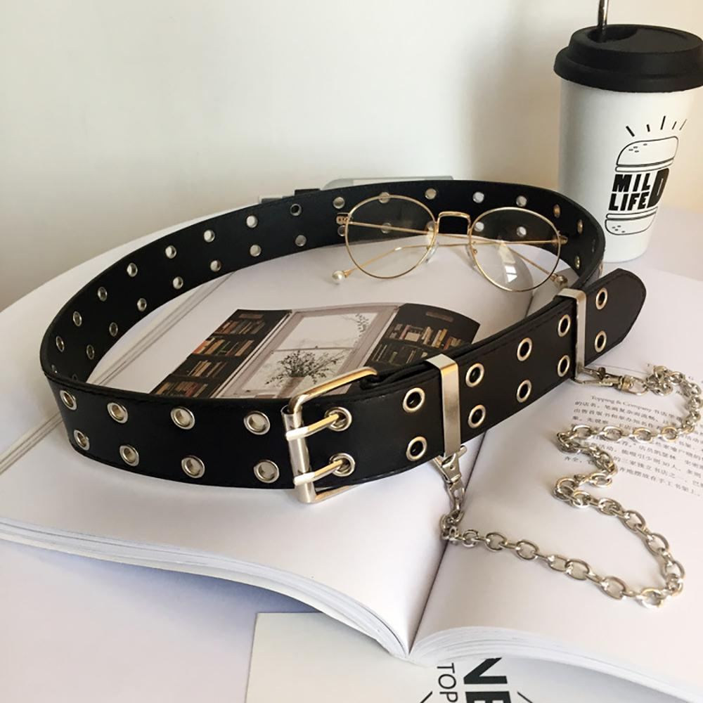 Thắt Lưng Da Hai Hàng Khóa Hợp Kim Phong Cách Punk Thời Trang Cho Nam Và Nữ