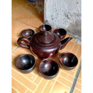 Bộ ấm chén gỗ trắc đỏ đen hàng già đanh