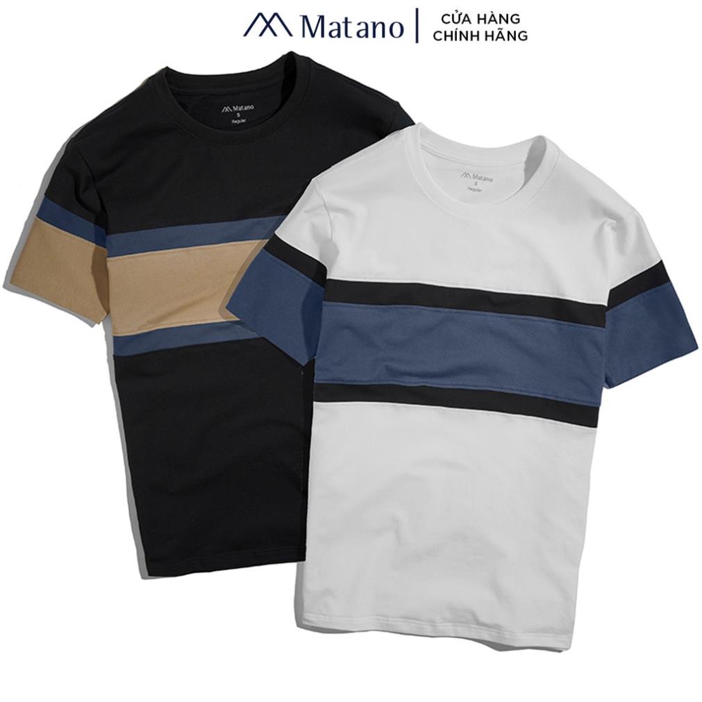 Áo thun nam cổ tròn phối ngang MATANO 063 - Áo phông nam ngắn tay đơn giản dễ mặc vải cotton 4 chiều đẹp giá rẻ New !