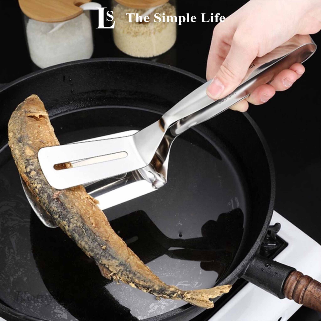 Kẹp gắp thức ăn bằng inox, kẹp inox gắp thức ăn, đồ chiên, xẻng xúc lật thực phẩm chiên đồ ăn cao cấp [CHÍNH HÃNG]