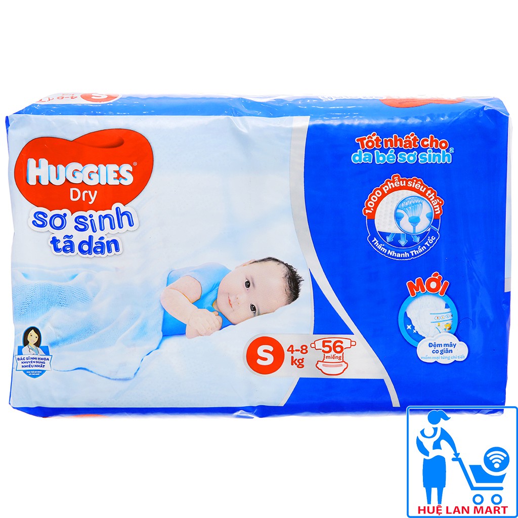 [CHÍNH HÃNG] Bỉm - Tã Dán Huggies Dry Size S56 (Cho bé 4-8kg)