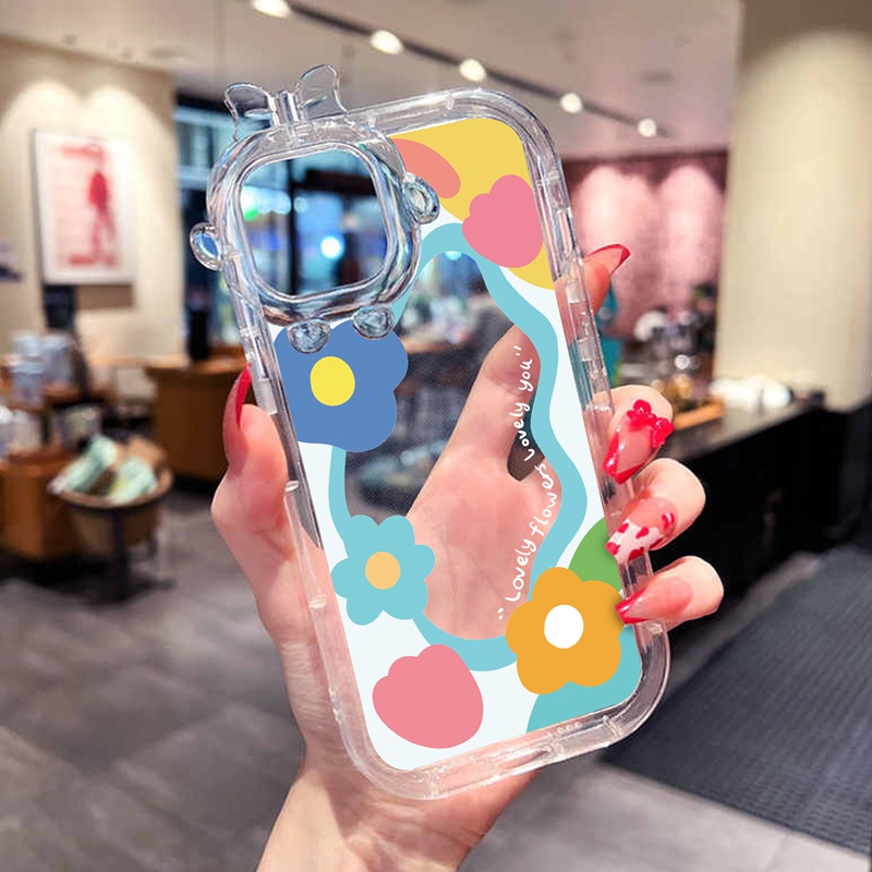 Ốp Điện Thoại TPU Mềm Trong Suốt Họa Tiết Hoa Và Quái Vật Cho iPhone 13 11 Pro 14 Pro Max 12 Pro Max Xs Max XR 6 6Plus 7 8 Plus
