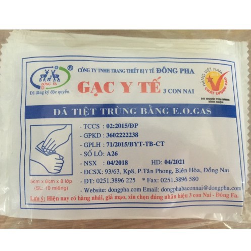 GẠC Y TẾ 5x6x8 lớp ĐÔNG PHA (10 MIẾNG/GÓI)