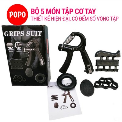 Combo 5 món tập cơ tay POPO thế hệ mới có số đếm tự động, chất liệu an toàn cao cấp