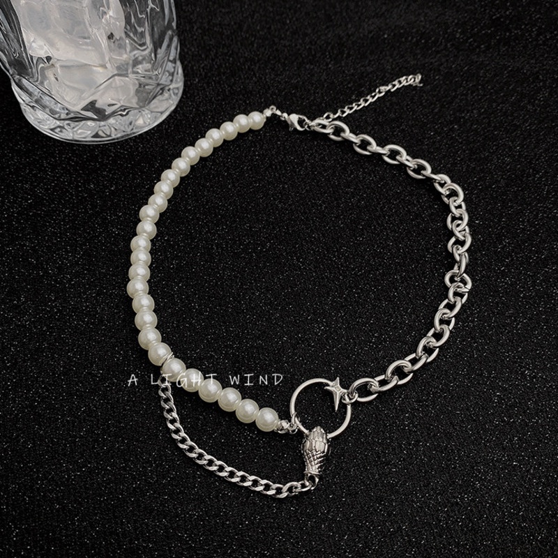 Vòng Cổ Mặt Hình Đầu Rắn / Ngôi Sao Đính Ngọc Trai Phong Cách Hàn Quốc 19A1243