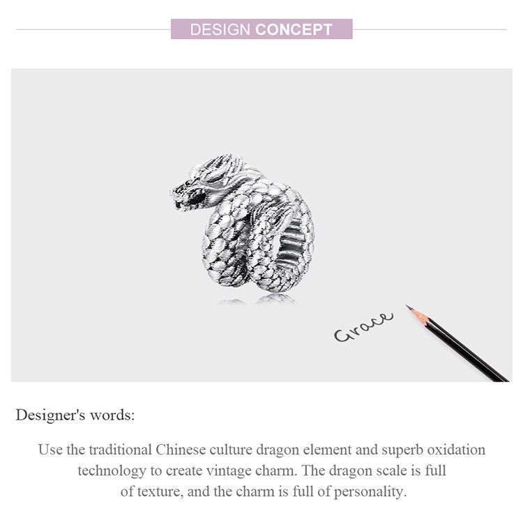 Vòng đeo tay BAMOER Bsc546 bạc thật 925 charm hình chú rồng đường kính 4.5mm thời trang diy