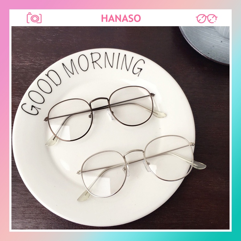 Kính giả cận nam nữ mắt kính không độ gọng tròn chống tia UV phong cách Ulzzang đẹp sang trọng giá rẻ HANASO 064