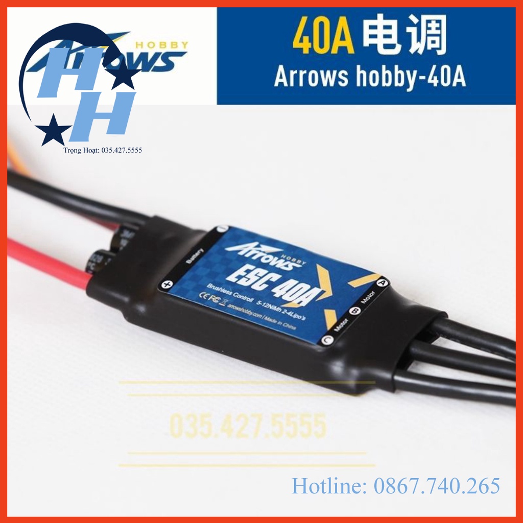 ESC Không Chổi Than Arrows hobby 40A 2s- 4s XT60.