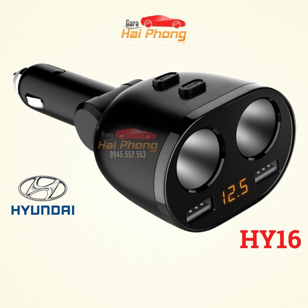 Tẩu sạc ô tô Hyundai HY-16 Có đèn led báo hiệu điện áp - Bảo hành 12 tháng