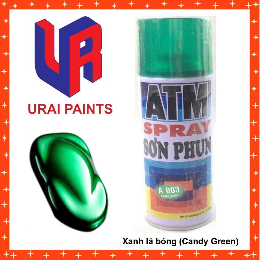 Sơn Phun Màu Xanh Lá Cây Bóng A003 Candy Green ATM Spray Cao Cấp (400ml/chai)