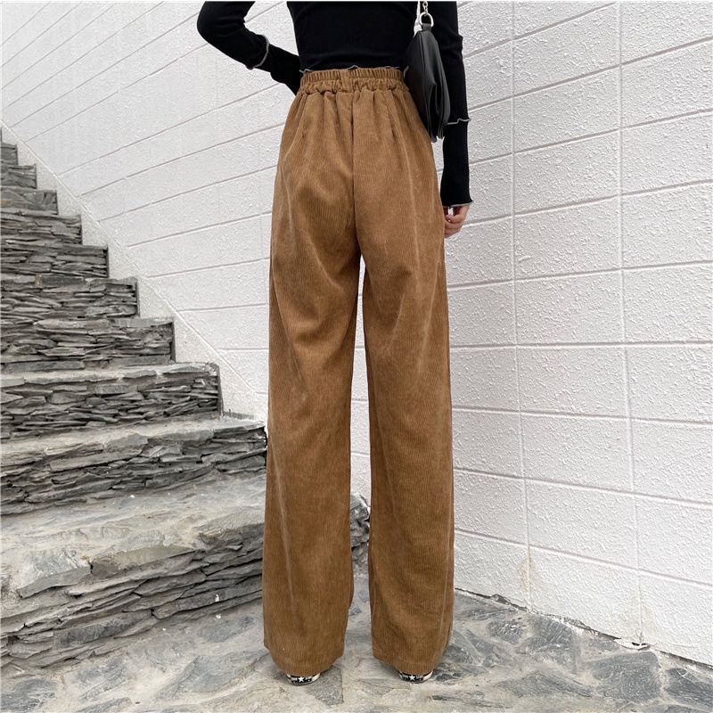 Quần ống rộng Lưng Cao Vải Nhung Thời Trang Thu Đông Mới Cho Nữ