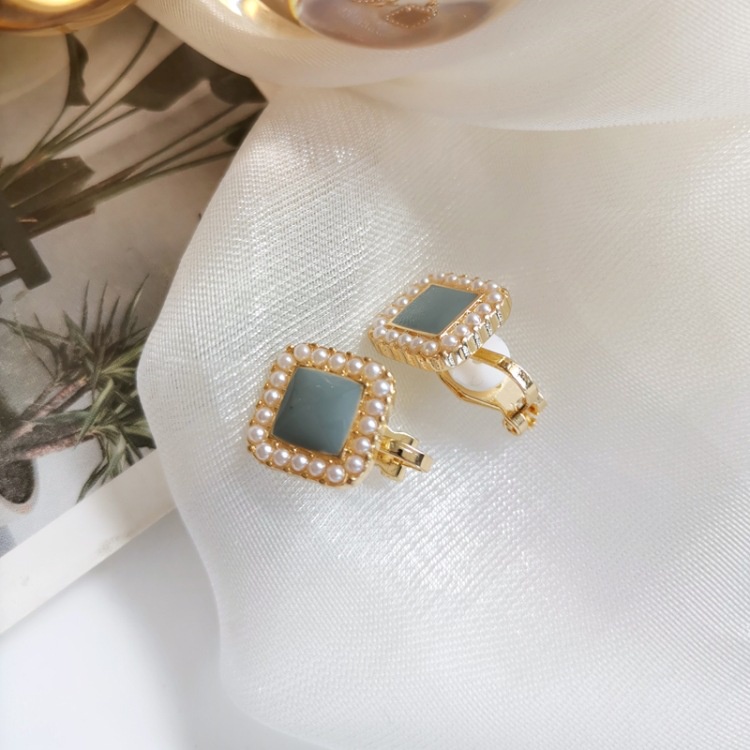 Khuyên tai kẹp không bấm lỗ chốt cố định K122 bằng hợp kim mạ vàng hình vuông dáng ngắn Leous Accessories