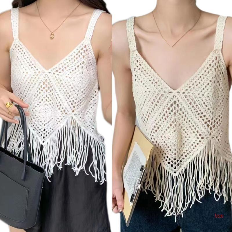 Áo Tank Top Dệt Kim Họa Tiết Hình Học Khoét Lỗ Thời Trang Đi Biển Cho Nữ