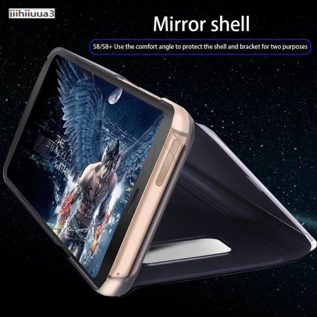 Fashion Modern Electroplated Mirror Clear View Standing Flip Cover with Kickstand Anti-scratch Protective Case for Samsung Galaxy S8/S8 Plus