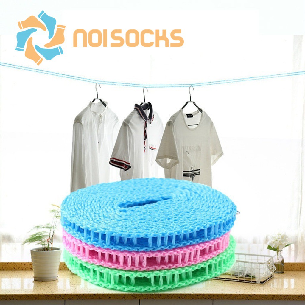 Dây Phơi Quần Áo Di Động đa năng có lỗ móc thông minh, cố định quần áo Chống Trượt, Chống Bay không cần kẹp (dài 5m)