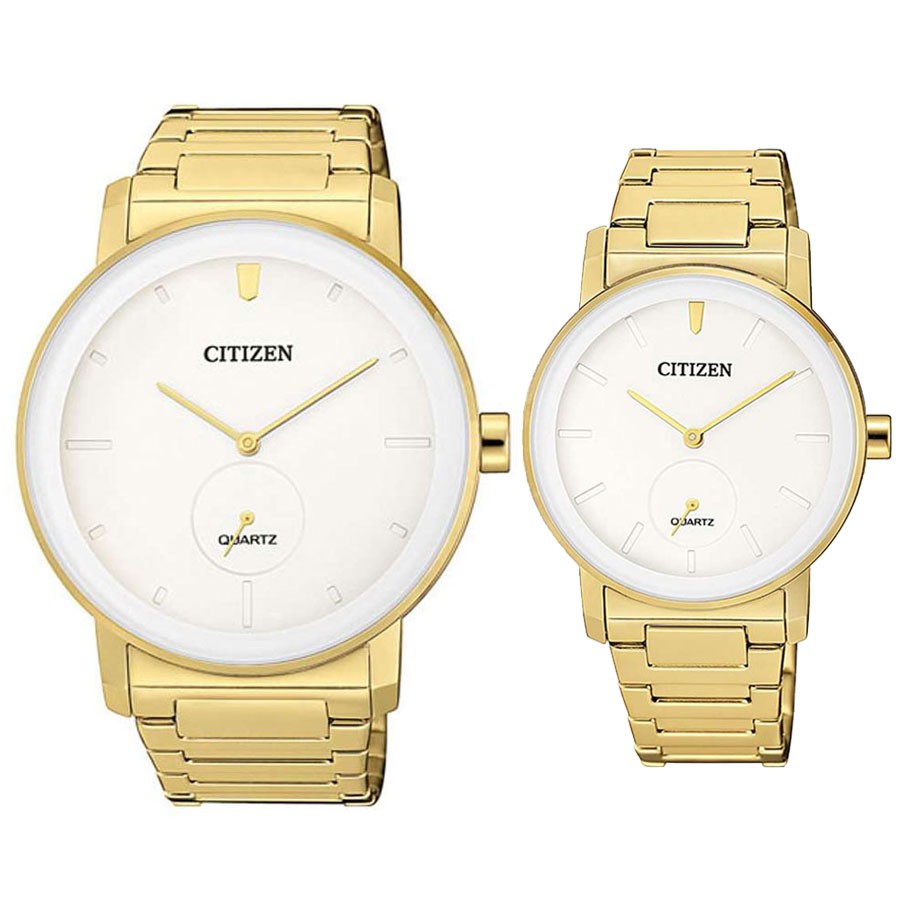 Đồng Hồ Đôi Citizen Pin-Quartz Dây Kim Loại BE9182-57A &amp; EQ9062-58A - Mặt Trắng