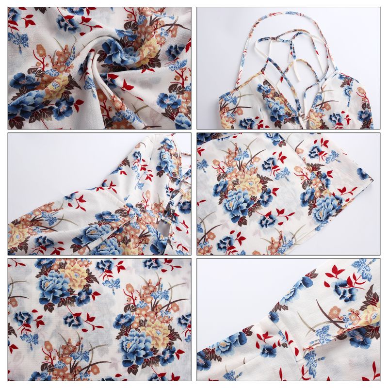 Đầm Maxi Dây Chéo Hở Lưng Họa Tiết Hoa Phong Cách Boho Cổ Điển Quyến Rũ Cho Nữ