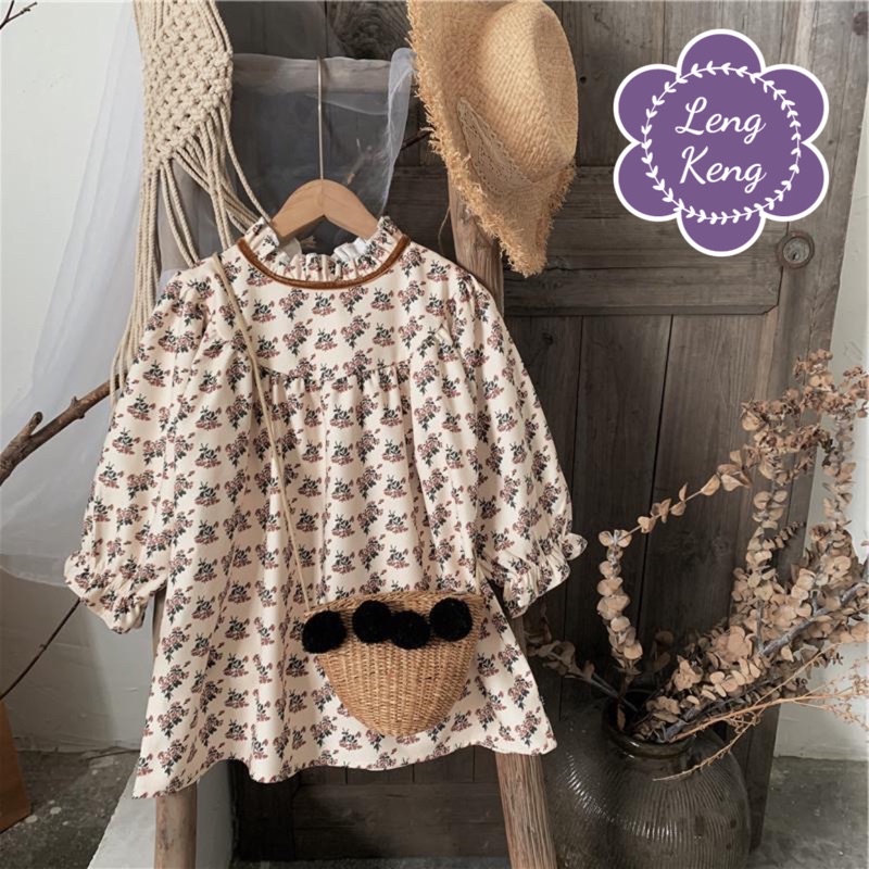 Váy hoa babydoll vintage mùa thu cho bé