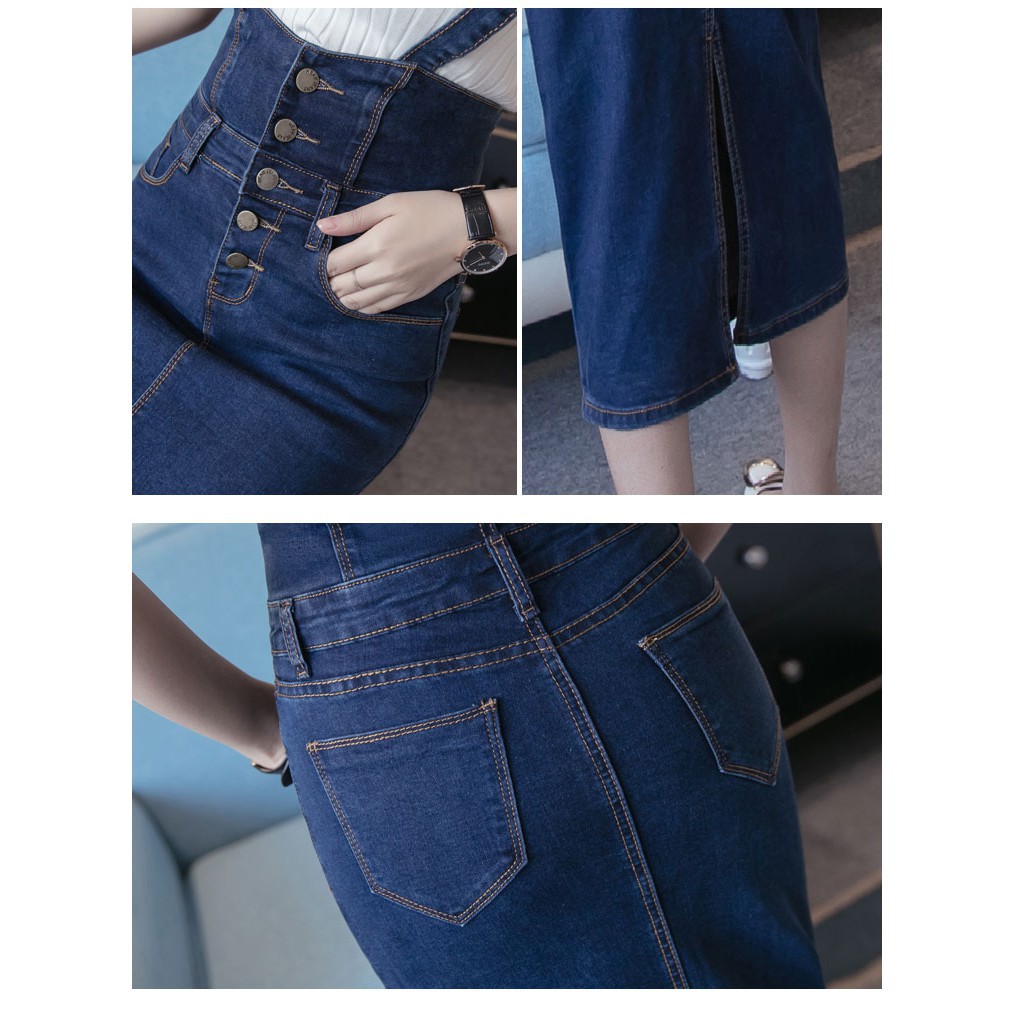Váy yếm liền thân vải jeans phong cách Hàn Quốc size S-5XL