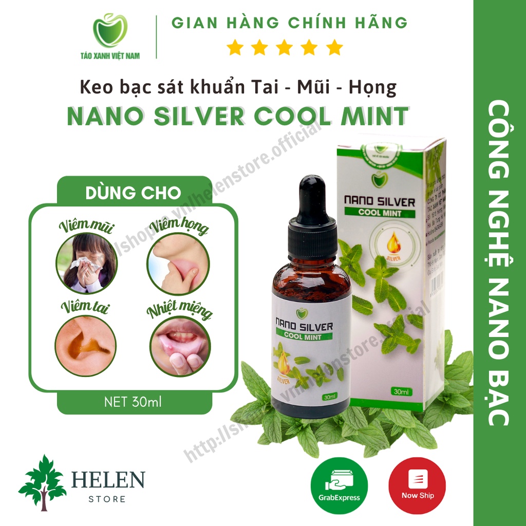 [MUA 1 TẶNG 1] Dung dịch sát khuẩn Tai Mũi Họng NANO SILVER COOL MINT 30ml - Nano bạc Táo Xanh Việt Nam - Tặng vỏ xịt