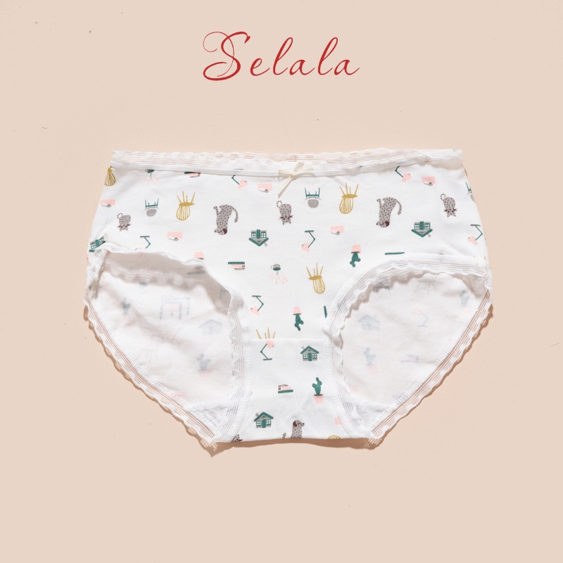 Set 5 Quần Lót Cotton Selala Họa Tiết Cute Viền Ren Phối Nơ Siêu Thông Thoáng QC38