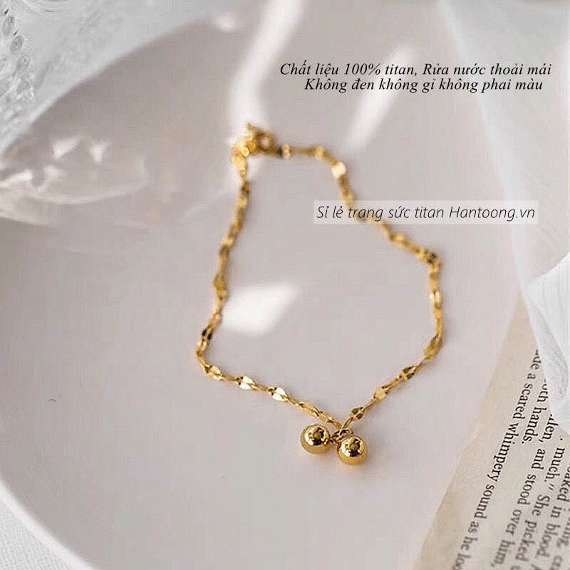 Lắc chân titan nữ không gỉ thiết kế bi tròn mạ vàng 18k phong cách thời trang ins đơn giản