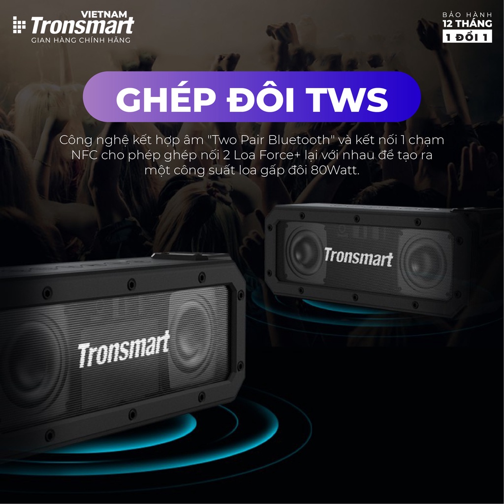 Loa Bluetooth Tronsmart Element Force+ Công suất 40W Chống nước IPX7 - Hàng chính hãng - Bảo hành 12 tháng