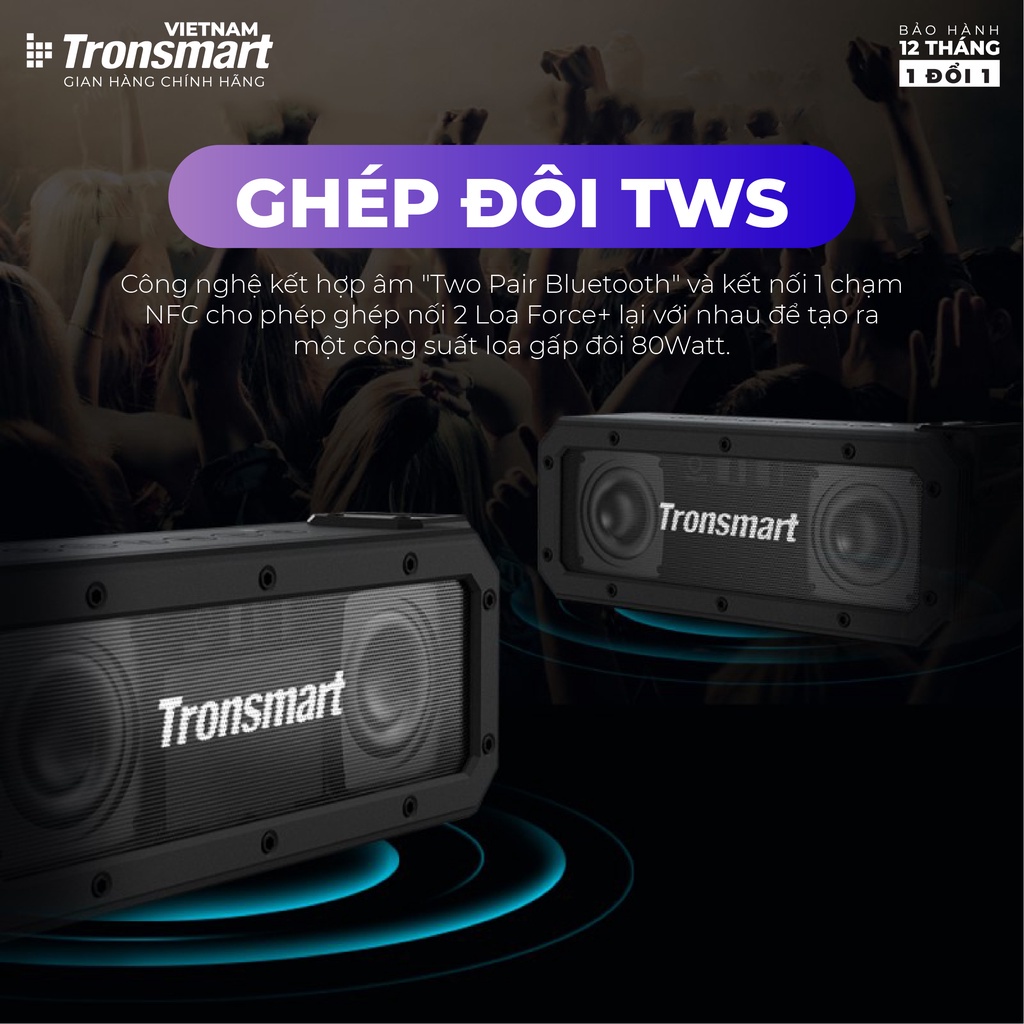 Loa Bluetooth Tronsmart Element Force+ Công suất 40W Chống nước IPX7 - Hàng chính hãng - Bảo hành 12 tháng 1 đổi 1