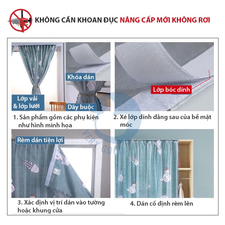 Rèm cửa sổ dán tường vintage voan chống nắng bụi bẩn trang trí decor phòng khách, ngủ dễ dàng lắp đặt không khoan đục