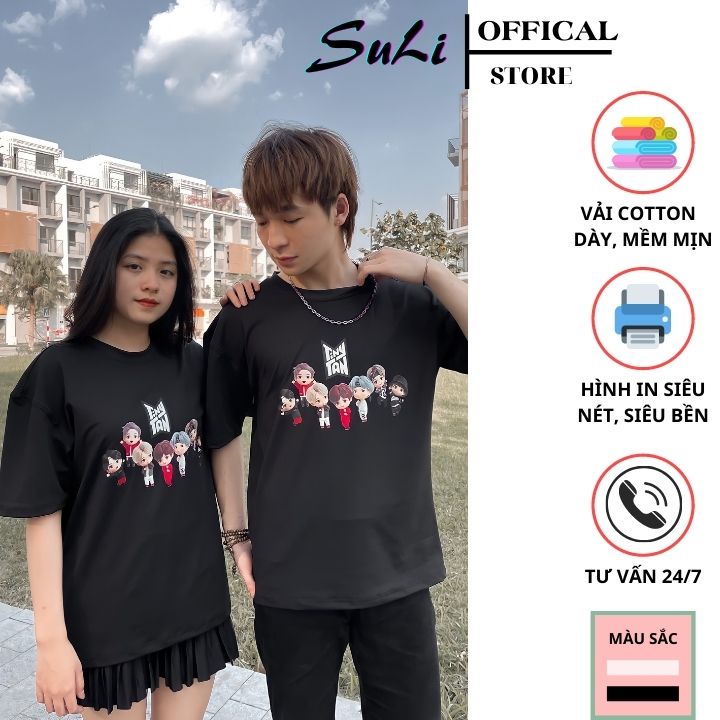 Áo phông form rộng, áo thun tay lỡ, hình in BTS Tinytan, vải cotton cao cấp dày dặn thoáng mát