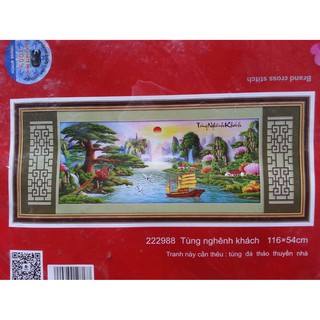 Tranh thêu chữ thập tùng nghênh khách 222988