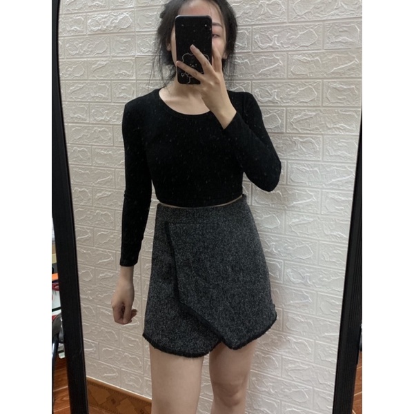 Quần short dạ giả váy vạt chéo thanh lý