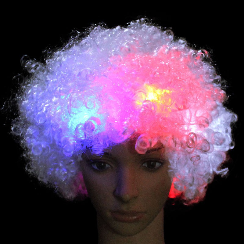 Tóc giả xoăn xù có đèn LED nhiều màu sắc hóa trang cho buổi tiệc