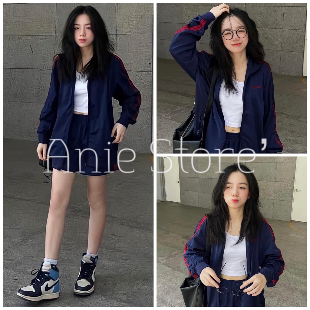 Áo Khoác Nỉ Unisex Tay Phối Sọc Đỏ 🦋 Áo Nỉ Nam Nữ Dáng Rộng Màu Xanh Than 🦋