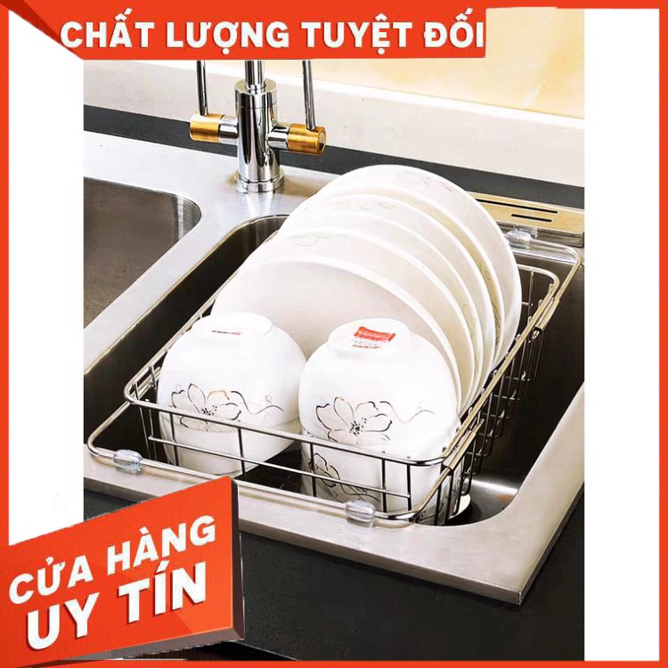 [ Hàng Chính Hãng ] RỔ ÚP CHÉN BÁT INOX 304 để NGANG bồn rửa.