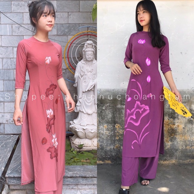 Đồ Lam Đi Chùa # Áo Dài Thun Sen Vẽ GIÁ RẺ VÔ ĐỊCH