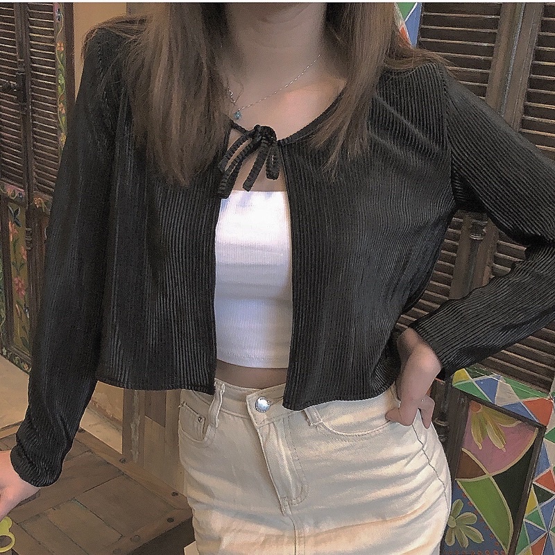 Áo khoát cardigan dáng lửng cột nơ  - MOME.VN