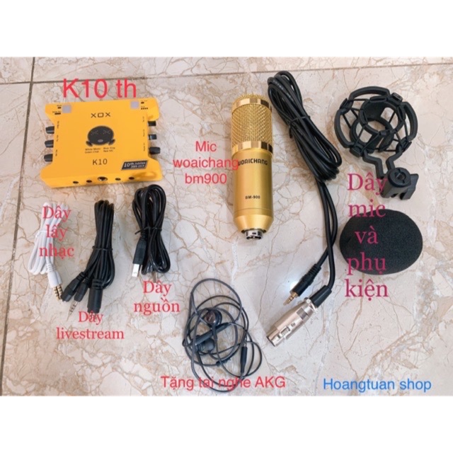 combo thu âm livestream 3 món mic bm900+sound card xox k10 bản kỷ niệm 2020 tặng kèm t