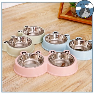 Bát đôi inox hình con ếch cho mèo