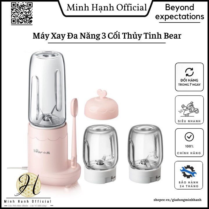 Máy xay đa năng 3 cối thủy tinh Bear tiện lợi dành cho bé ăn dặm Mã Model LLJ-C04J, Bảo Hành 12 Tháng Lỗi 1 Đổi 1