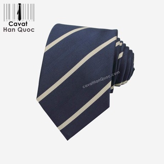 Cà vạt Nam xanh than navy kẻ chéo be ảnh thật