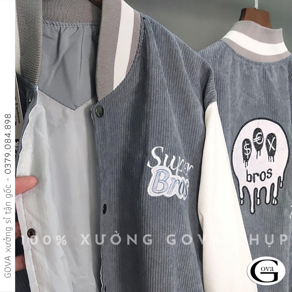 Áo Khoác Nhung Gân Tăm SUPER BROS Form Rộng Ulzzang, Áo Khoác Nhung Nam Nữ Cực Đẹp GOVA