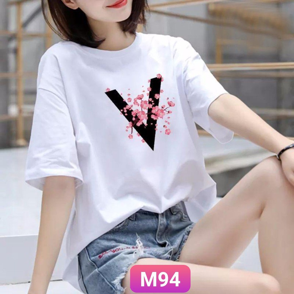 Áo Thun Trắng Nữ FREESHIP Áo phông nữ thun cotton, mịn, mát, sành điệu in chữ V Mã: M94