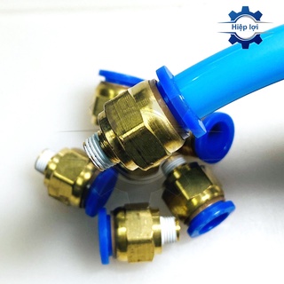 Đầu nối nhanh khí nén PC xanh - cút nối dây hơi khí nén - nối thẳng dây hơi khí nén - nối thẳng 1 đầu ống 1 đầu ren