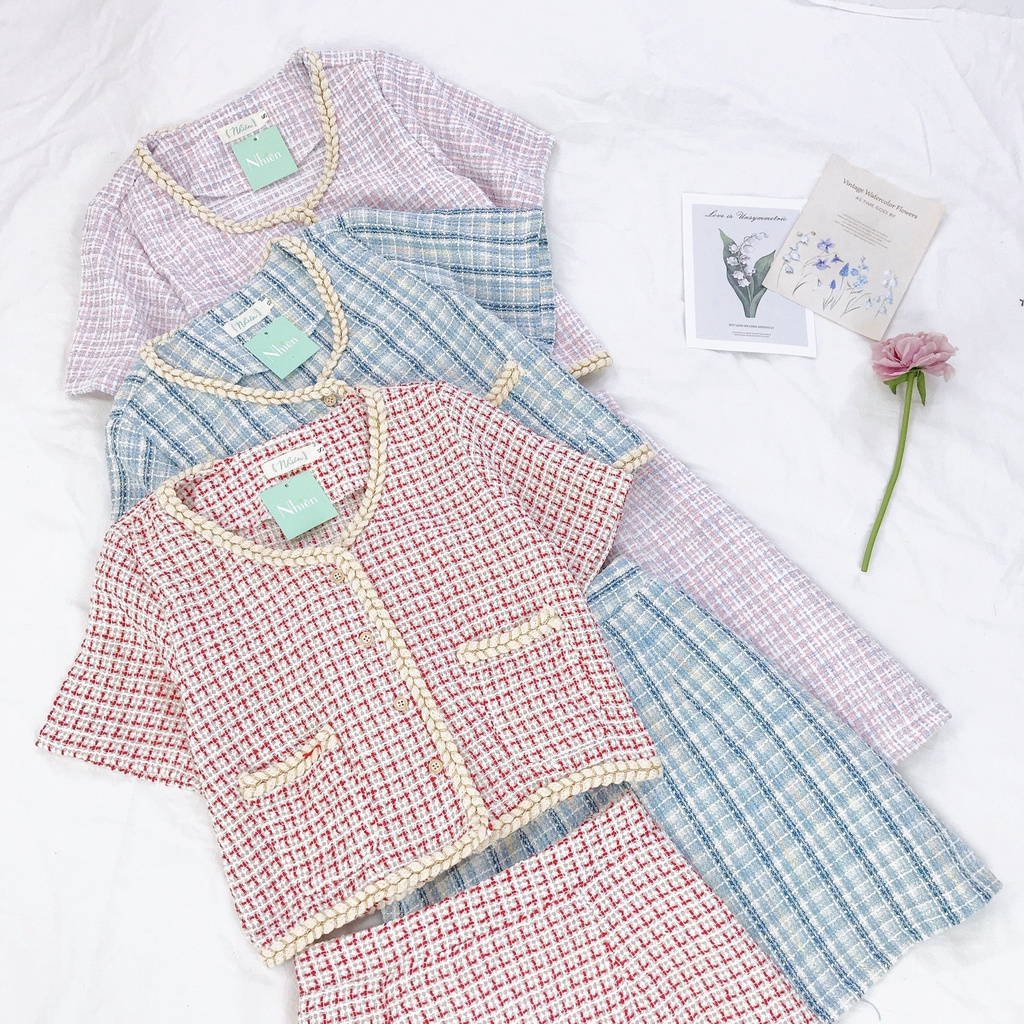 Set áo + chân váy dạ tweed thiết kế cao cấp Nhienvintage _SET1