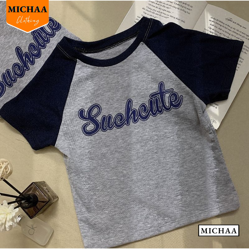 Áo Croptop Ôm Body Nữ SUCH CUTE Cổ Tròn Tay Ngắn, Áo Thun Croptop Kiểu In Họa Tiết - MICHAA CR84