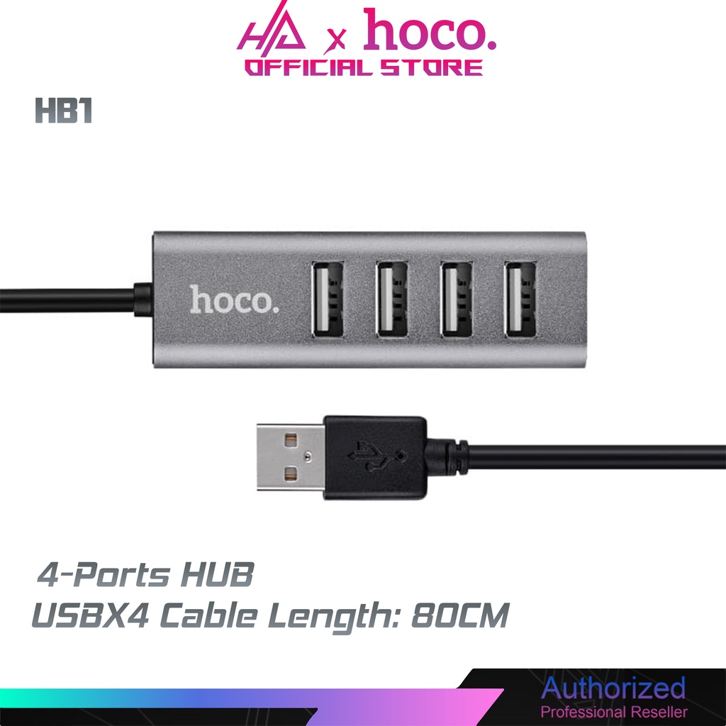 Hub 4 cổng USB HOCO HB1 - Bộ chia USB từ 1 thành 4 Dây Dài 80CM | Truyền Tải Dữ Liệu 2.0 | Bảo Hành Chính Hãng 12 Tháng