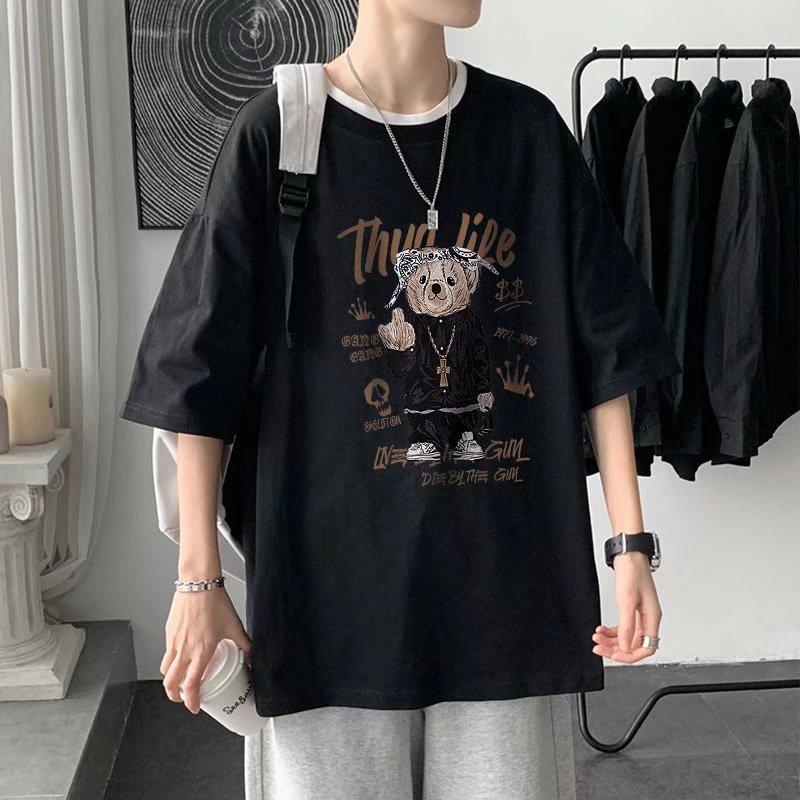 Áo Thun Tay Ngắn Cổ Tròn Họa Tiết Gấu Hoạt Hình Thời Trang Dành Cho Nam Size M-8XL