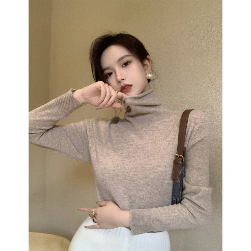 Áo sweater Dệt Kim Tay Dài Cổ Cao Dáng Ôm Thời Trang Thu Đông Mới