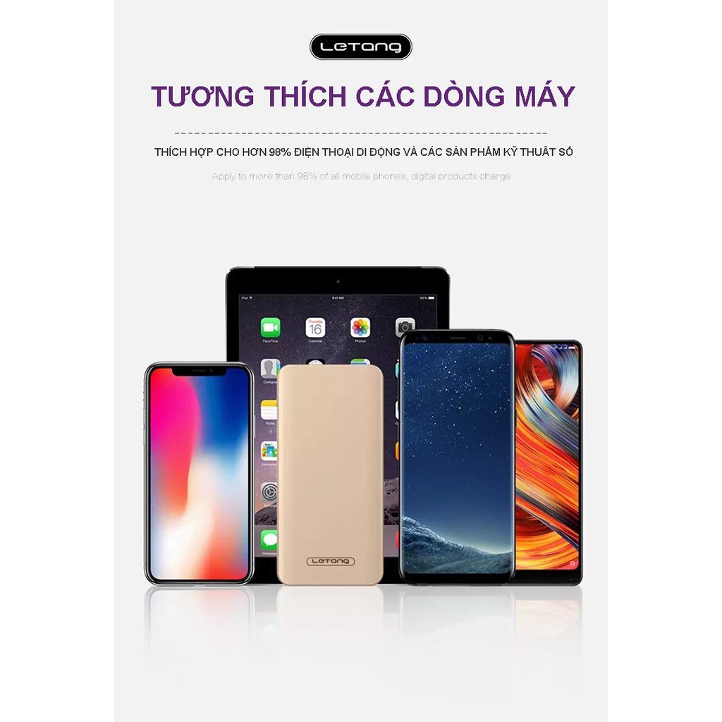 Pin dự phòng LETANG S300 - 10.000mAh siêu mỏng, siêu nhẹ, chống sốc tự ngắt khi sạc đầy cho iPhone, Samsung, OPPO,...